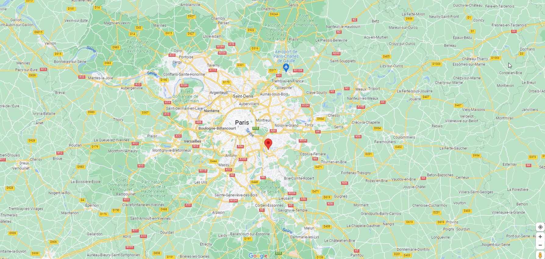 carte de zones d'intervention d'Anthémis - Plomberie à Paris et en Île-de-France